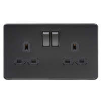 KnightsBridge Screwless 13A 2G DP switched socket - matt black with black insert