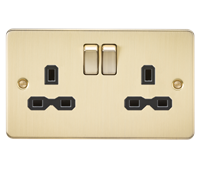 KnightsBridge Flat plate 13A 2G DP switched socket - brushed brass with black insert
